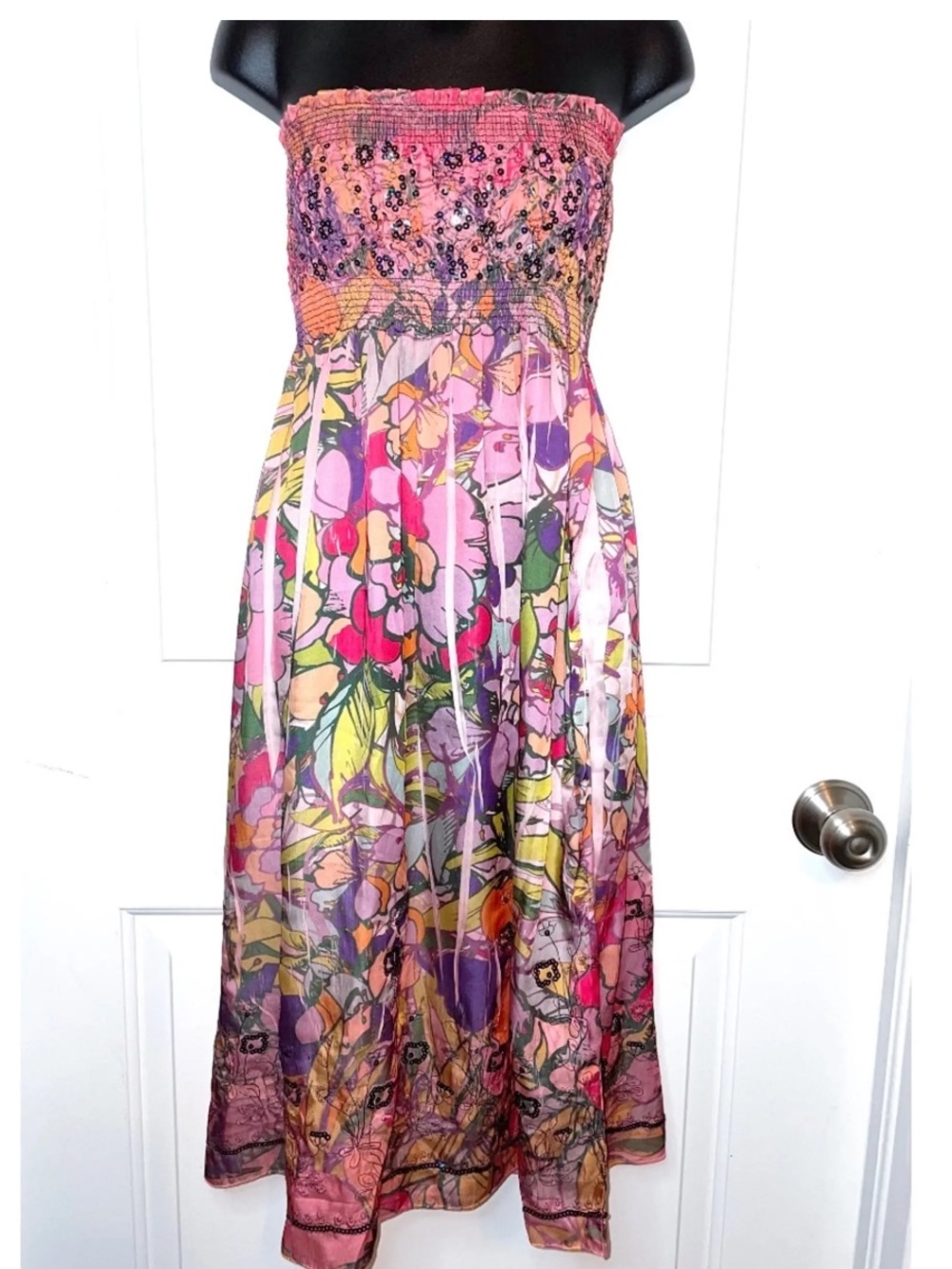 Lapis Pink Floral Maxi Skirt with Multicolor Print